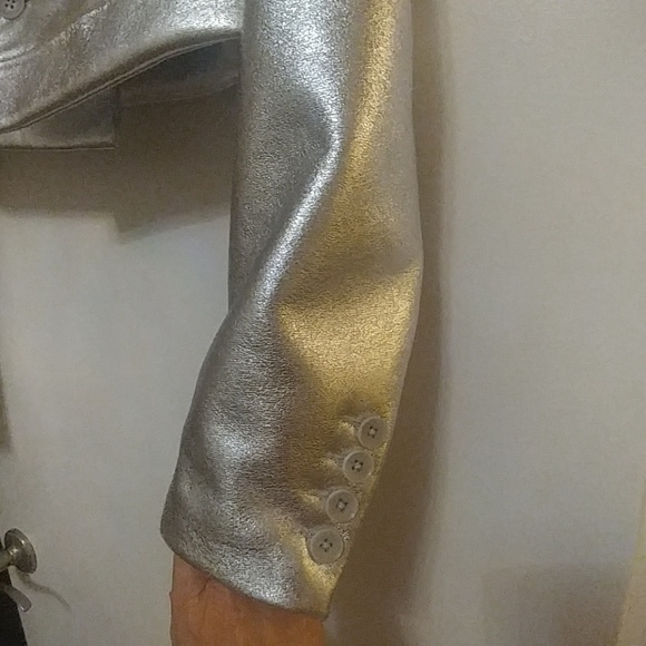 BCBG Max Azria Womens Faux Leather Metallic Jacket - Picture 5 of 6